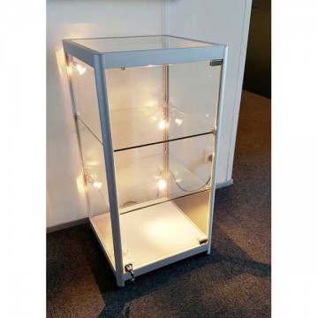 Vitrine murale: cadre aluminium anodisé argent, 2 tablettes en verre