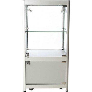 Vitrine murale: cadre aluminium anodisé argent, 2 tablettes en verre