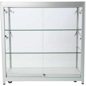 Meuble vitrine comptoir verre trempé - 90x90x45cm - 8 spots LED