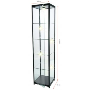 Vitrine colonne alu noir et verre trempé avec éclairage Led