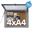 Vitrine  4 x A4 à LED - Fond liège - 100% Etanche