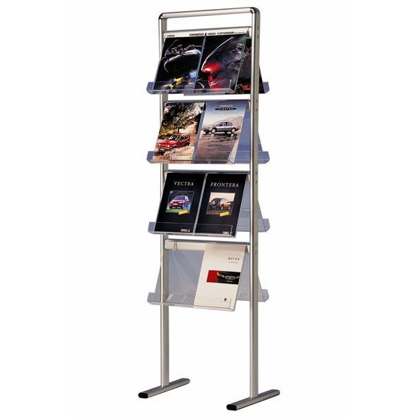 Porte-Brochures Sur Pied Double Face - 8 Compartiments A4, Aluminium 160 Cm